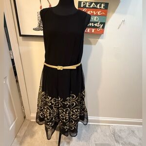 R&K Black and Gold Sleeveless Fit and Flare Midi Dress
